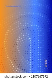Vector illustration of unordinary beautiful geometric background. Bright abstract design with wave figures from cross. Extraordinary futuristic picture. Multicolored gradient with yellow and blue.