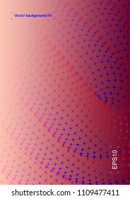 Vector illustration of unordinary beautiful geometric background. Bright abstract design with wave figures from cross. Extraordinary futuristic picture. Multicolored gradient with pink, blue and red.