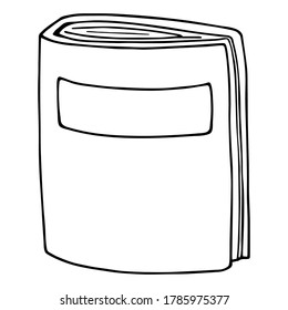 Vector illustration. Unpainted icon of binder with documents isolated on white. Office accessories element. Theme of back to school. Hand drawn simple doodle clipart. For poster, banner, pattern.
