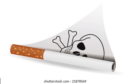 Vector illustration of an unrolled cigarette with skull on the inside