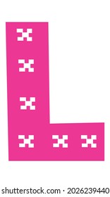Ilustración vectorial de un logotipo L de letra desordenada, con un elemento X en el medio