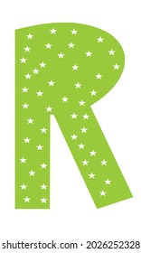 Vector illustration of untidy letter R logo, with a combination of star elements, green color