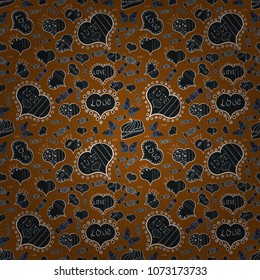Vector illustration. Unusual designs. Cute hearts love on brown, gray and white colors on nice background. Valentines day seamless background.