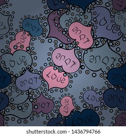 Vector illustration. Unusual designs. Cute hearts love on blue, black and neutral colors on nice background. Valentines day seamless background.