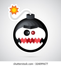 Vector illustration. Unusual funny cartoon bomb with white background. Colorful, creative and modern character for advertising, poster, banner, web and flyer.