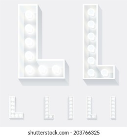 Vector illustration of unusual white lamp alphabet for light board. Letter l