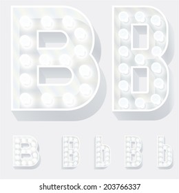 Vector illustration of unusual white lamp alphabet for light board. Letter b