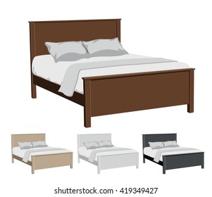 Vector illustration of upholstered furniture - beds, in four different colors: beige, brown, white and black with white linens