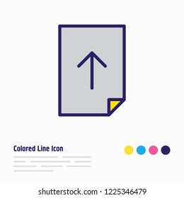 Vector illustration of upload icon colored line. Beautiful paper element also can be used as sending icon element.