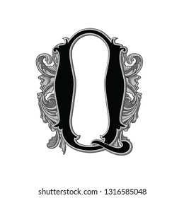 Vector illustration of uppercase ancient letter Q with decorations isolated on white background.Antique Letter with baroque ornamentation. Elegant black capital letter to use monograms, logos,emblems