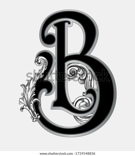 Vector Illustration Of Uppercase Letter B With Decorations Isolated On ...