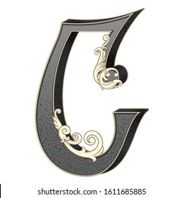 Vector illustration of uppercase letter  C with decorations isolated on white background. Antique Letter with baroque ornamentation. Elegant black capital symbol to use monograms, logos,emblems