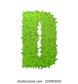 Vector illustration of uppercase letter D consisting of green leaves
