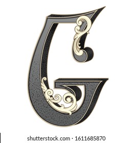 Vector illustration of uppercase letter G with decorations isolated on white background. Antique Letter with baroque ornamentation. Elegant black capital symbol to use monograms, logos,emblems