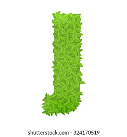 Vector illustration of uppercase letter J consisting of green leaves