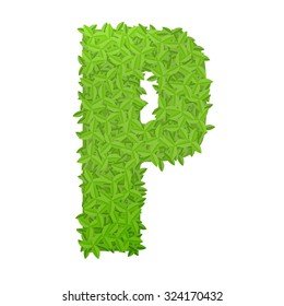 Vector illustration of uppercase letter P consisting of green leaves