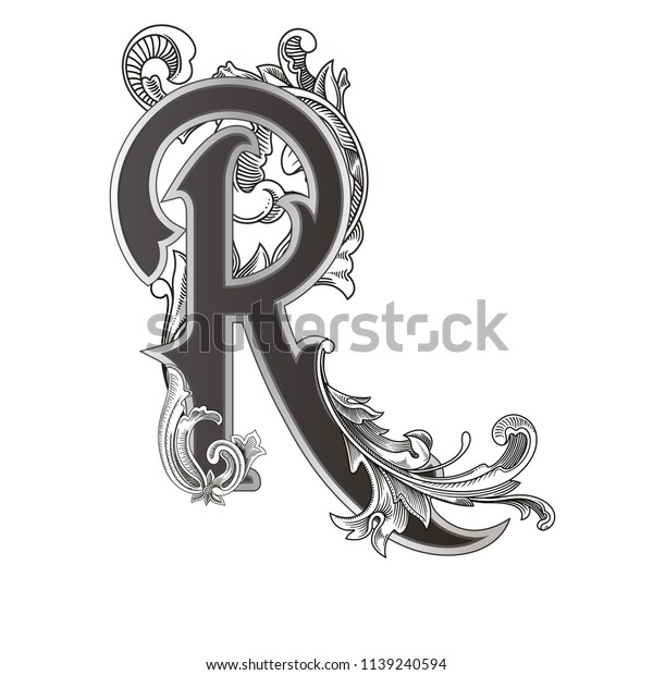Vector Illustration Uppercase Letter R Decorations: стоковая векторная ...