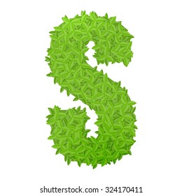 Vector illustration of uppercase letter S consisting of green leaves