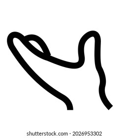 Vector illustration of upturned hand icon, line drawing style, black and white color.