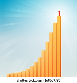 Vector illustration of upward bar graphics with number one on the highest bar.