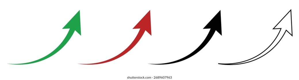 Ilustración vectorial de flechas curvas hacia arriba en estilo verde, rojo, negro y contorno. Este diseño representa crecimiento, éxito, progreso y dirección positiva. Perfecto para los negocios.