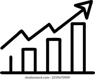 Vector illustration of an upward trending arrow over a bar chart representing financial growth. concept as A sleek vector image featuring an ascending arrow overlaid on a bar chart; designed with mode