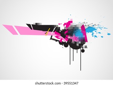 Vector illustration of urban background with grunge stained Design elements