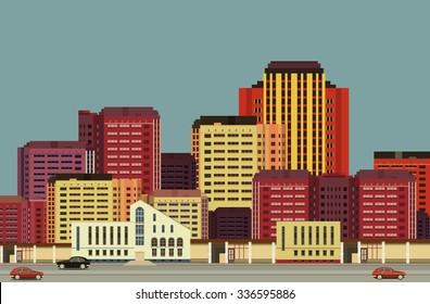 vector illustration urban background view of city streets in flat style