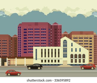 vector illustration urban background view of city streets in flat style