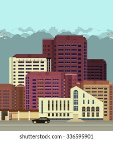 vector illustration urban background view of city streets in flat style