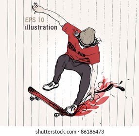 vector illustration of an urban boy jumping on a skateboard.eps10