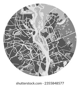 Ilustración vectorial. Mapa urbano de Kiev, Ucrania.