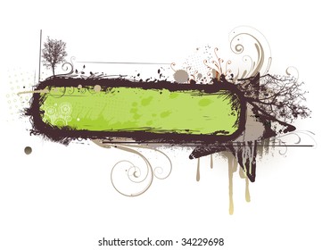 Vector illustration of urban floral background with Design elements over grunge stained frame.
