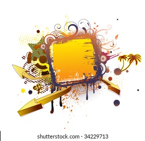 Vector illustration of urban floral background with Design elements over grunge stained frame.