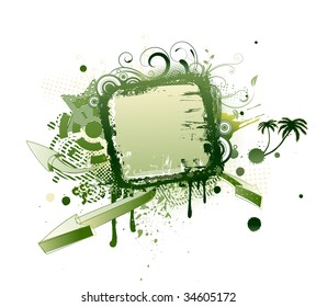 Vector illustration of urban floral background with Design elements over grunge stained frame.