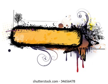 Vector illustration of urban floral background with Design elements over grunge stained frame.
