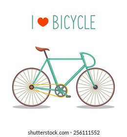 Vector illustration of urban hipster bike in trendy flat style with text I Love Bicycle