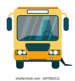 Vector Illustration urban infrastructure. Street yellow bus with ramp for disabled passenger, isolated transport object. Accessible environment, suburban, city and international travel transportation