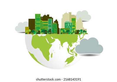 Vector illustration with urban ities help the world with eco-friendly concept ideas