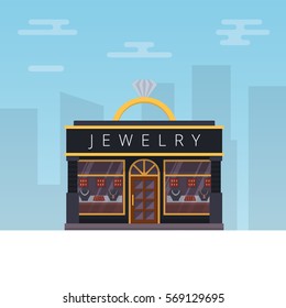 Vector illustration of urban jewelry shop