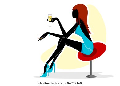 vector illustration of urban lady sitting in couch