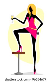 vector illustration of urban lady sitting with glass of drink