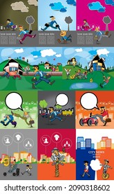 Ilustración de vectores con paisaje urbano