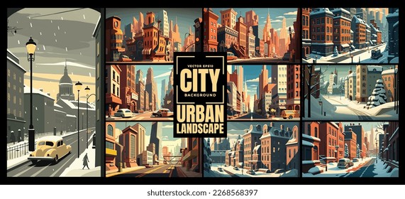 Ilustración de vectores con paisaje urbano