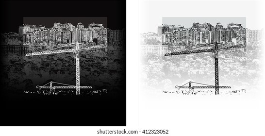 Vector illustration of urban landscape of black and white day and night. It can be combined with any text or image.
