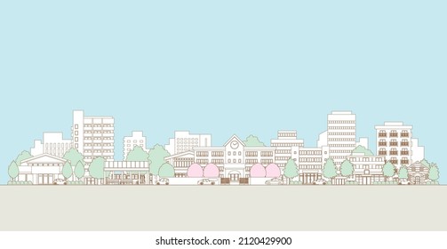 Vector illustration of urban landscape. Line drawing illustration.