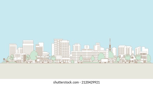 Vector illustration of urban landscape. Line drawing illustration.