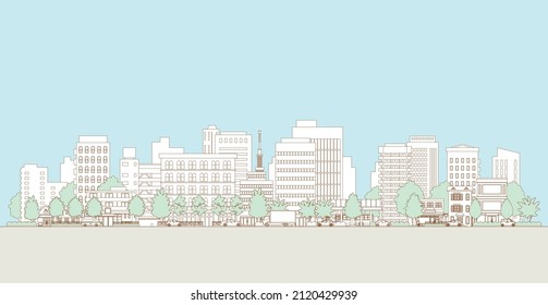 Vector illustration of urban landscape. Line drawing illustration.