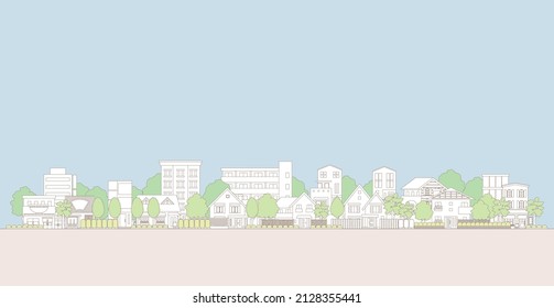 Vector illustration of urban landscape. Line drawing illustration.