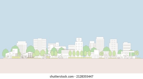 Vector illustration of urban landscape. Line drawing illustration.